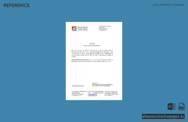 Beispielvorschau eines Zertifikats der Amsterdam Trade Bank (Niederlande)